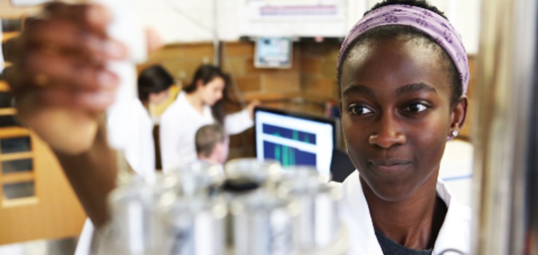 student in lab setting